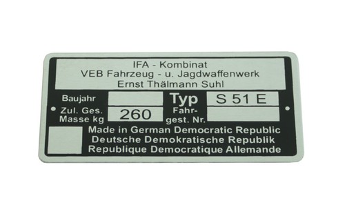 Typenschild für simson - für, e
