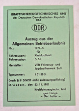 Simson KTA Papiere DDR S51 mit